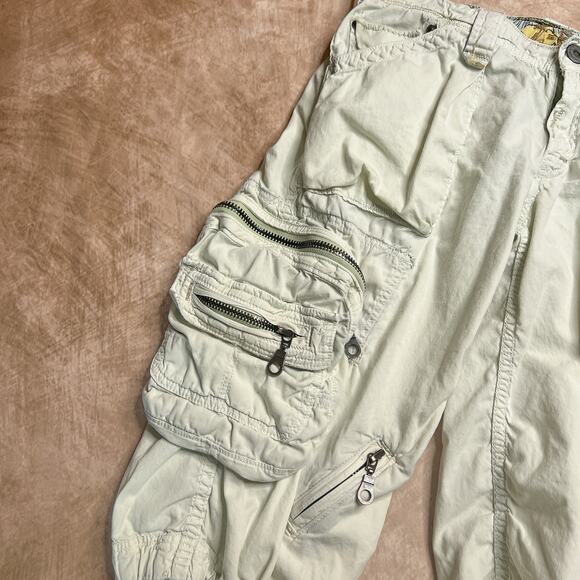 Vintage Y2K Z Brand Low Rise Cargo Board Shorts Khaki Cream Tactical Cinched - Picture 5 of 8